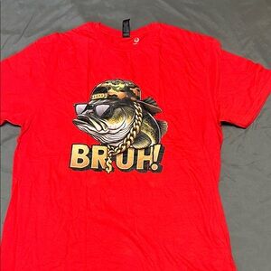 Gildan Red Graphic 'BRUH!' Fish Tee